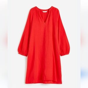 H&M Vibrant Red Flowy V-Neck Tunic Dress Size L